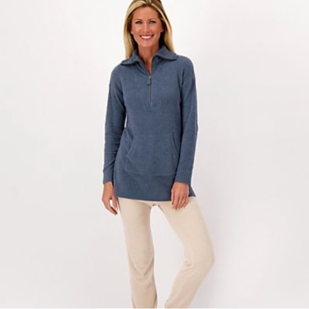 NWOT Barefoot Dreams CozyChic Lite Half Zip Tunic Size Small Color Deep Ocean